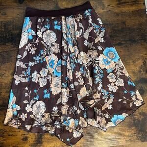 Mini Ballet Style Skirt Brown, Blue and Cream Ruffled Asymmetrical | Size S